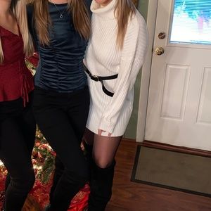 White Cowl Neck Sweater Dress